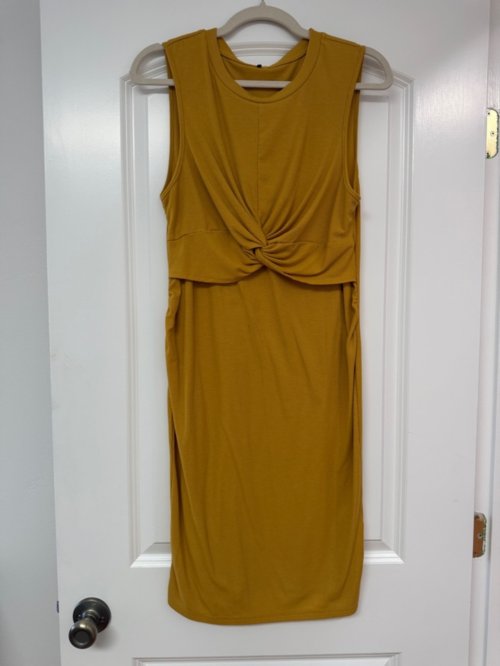Sleeveless Twist Front Bodycon Dress in Mustard Sz M?